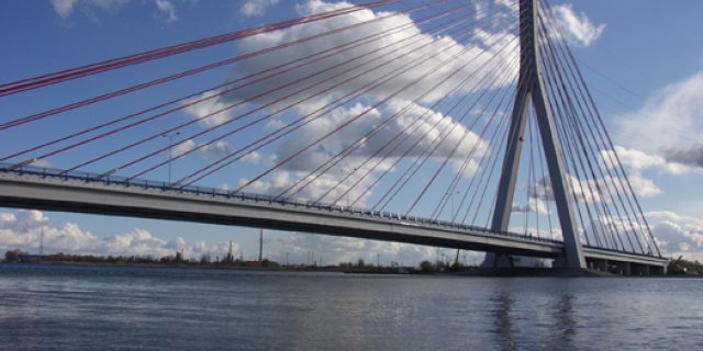 The Third Millennium John Paul II Bridge across Martwa Wisła River in Gdańsk